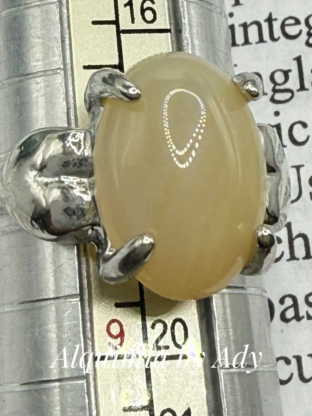 Silver marigold yellow agate Oval Cabochon Ring